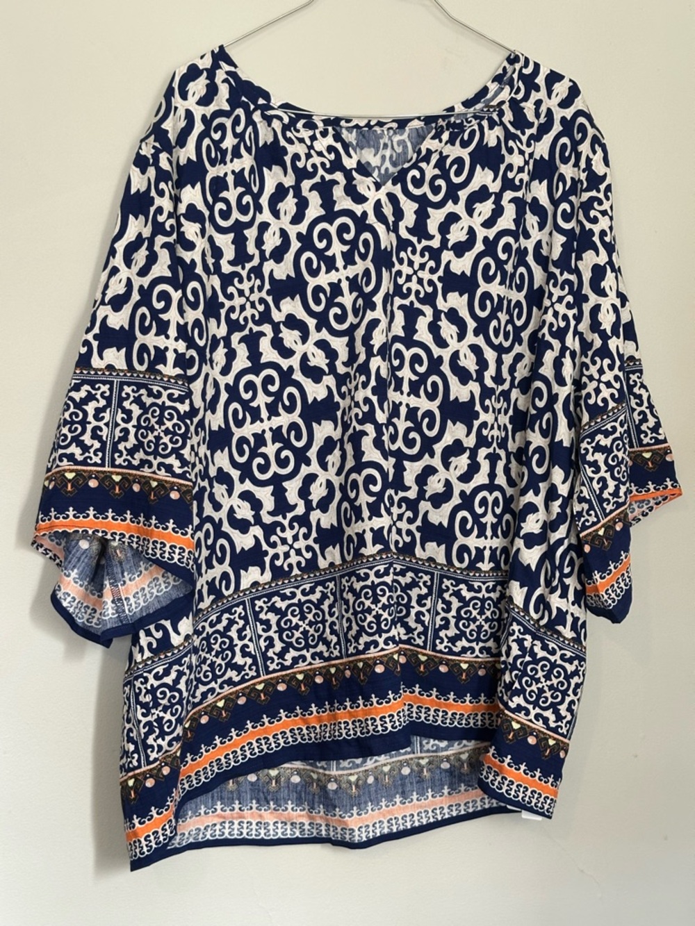 Lomon bohemian style oversized 3/4 length blouse with flared sleeves size XXL